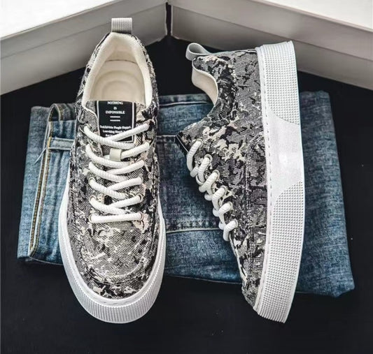 Spring Fabric Printed Black Sneakers