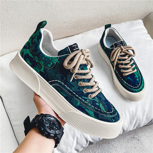 Spring Fabric Printed Green Sneakers