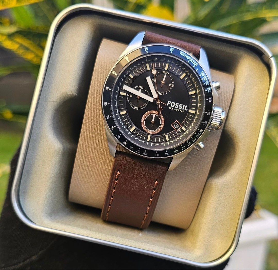 Fossil decker chronograph brown leather watch